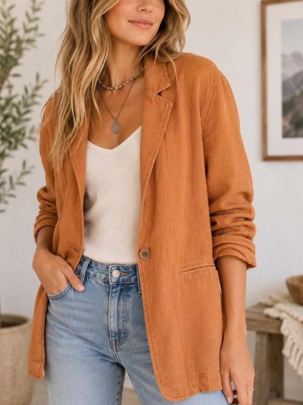 Free people Rust Orange Women's Lightweight Blazer Jacket